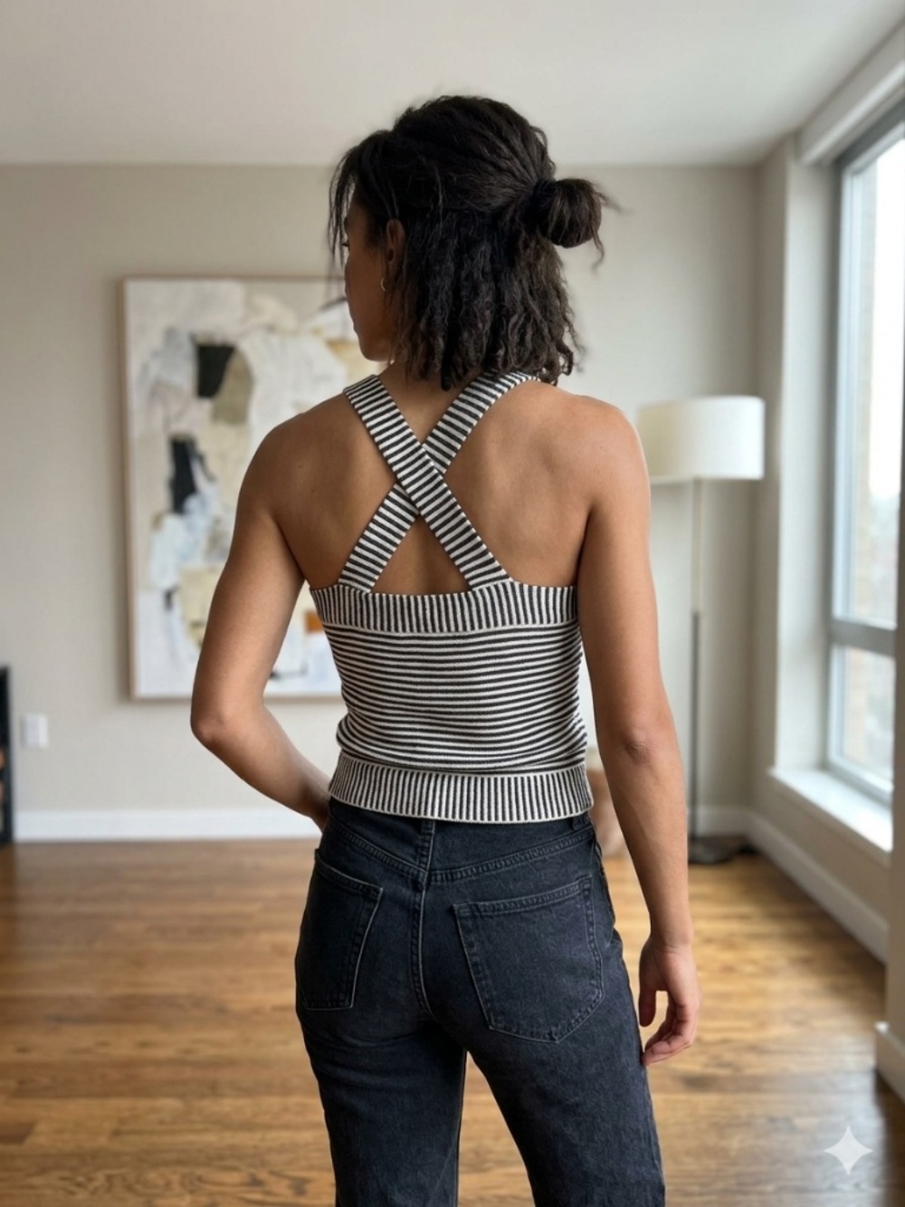 LOFT Stripe Sweater Tank in Blue/White Stripe - Size Medium